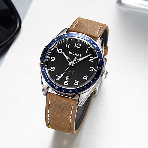 

Men's Dress Watch Japanese Quartz Genuine Leather 30 m Water Resistant / Waterproof Day Date Analog Fashion Cool - Black Blue Brown One Year Battery Life