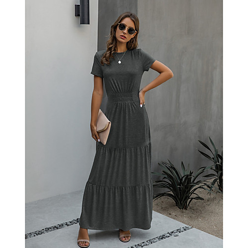 

Women's A Line Dress - Short Sleeves Solid Color Summer Street chic 2020 Blue Orange Dark Gray S M L XL XXL