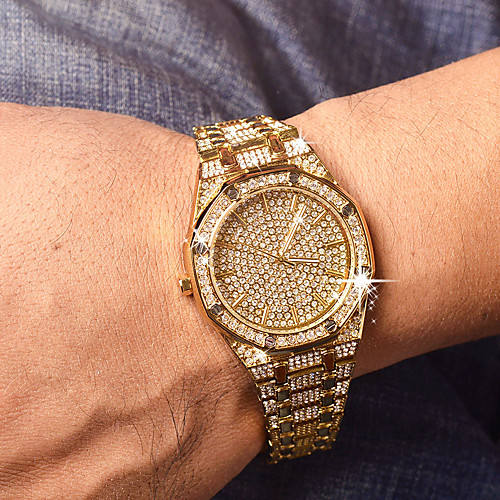 

Men's Steel Band Watches Quartz Modern Style Stylish Stainless Steel Silver / Gold / Rose Gold Cool Imitation Diamond Large Dial Analog Elegant Fashion - Golden / Brown Gold Silver One Year Battery