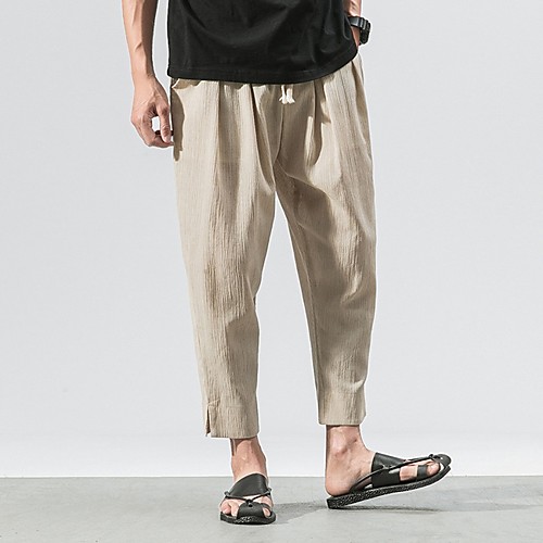 

Men's Sporty Chinoiserie Loose Chinos Pants - Solid Colored Drawstring Comfort Cotton Black Beige Gray US32 / UK32 / EU40 / US34 / UK34 / EU42