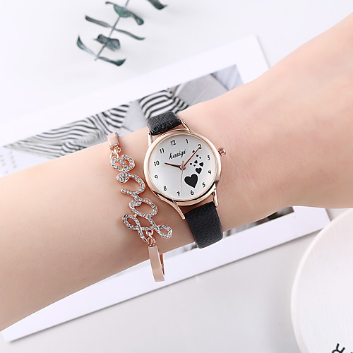 

Women's Quartz Watches Heart shape Fashion Black PU Leather Chinese Quartz Black Cute Creative New Design 2 Piece Analog One Year Battery Life