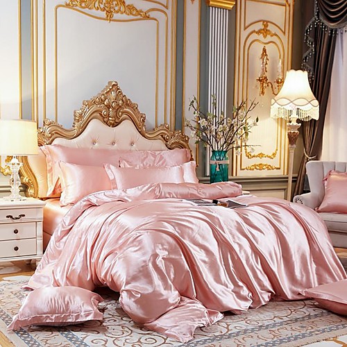 

Silk four-piece duvet cover set of pure-color silk bed sheet 1.8 m by set of Silk high-end 1.5 m bedding ice silk