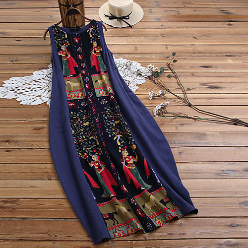 

Women's Maxi Daisy A Line Dress - Long Sleeve Print Summer Casual Daily Loose 2020 Red Navy Blue Beige M L XL XXL XXXL XXXXL XXXXXL