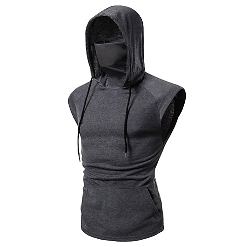 

Men's Sleeveless Running Tank Top Hoodie with Mask Splice Top Street Athleisure Summer Cotton Moisture Wicking Breathable Soft Running Jogging Training Sportswear Solid Colored Normal Black Burgundy