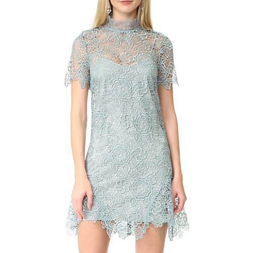 

Sheath / Column Cut Out Beautiful Back Party Wear Cocktail Party Dress High Neck Short Sleeve Short / Mini Lace with Lace Insert 2020