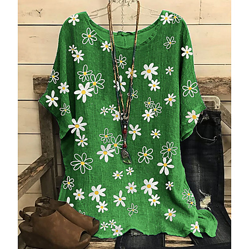 

Women's Floral T-shirt Daily Red / Green / Gray