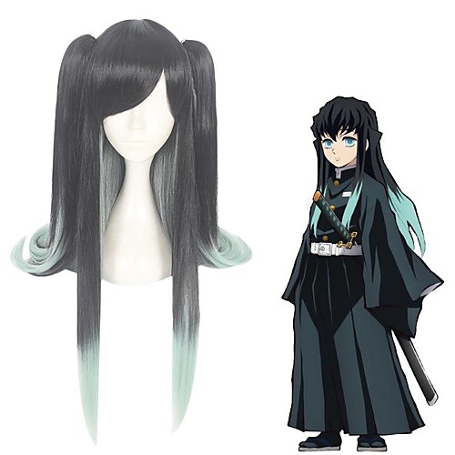 

Demon Slayer: Kimetsu no Yaiba Tokitou Muichirou Cosplay Wigs Women's With 2 Ponytails 20 inch Heat Resistant Fiber kinky Straight Black Teen Adults' Anime Wig
