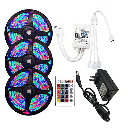 

3x5M WIFI Controls Flexible LED Strip Lights RGB Tiktok Lights 810 LEDs SMD2835 8mm 1 x 12V 2A Adapter WiFi Controller 1 set RGB Change Christmas New Year's Waterproof Cuttable
