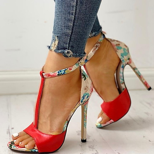 

Women's Sandals Heel Sandals Summer Stiletto Heel Open Toe Daily PU Black / Red / Beige