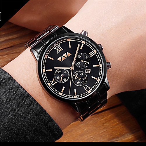 

Men's Steel Band Watches Quartz Stainless Steel 30 m Water Resistant / Waterproof Calendar / date / day Day Date Analog Fashion Cool - Black / Silver BlackGloden WhiteSilver One Year Battery Life