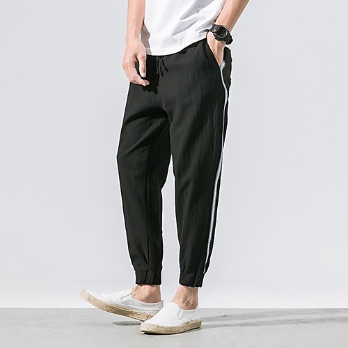 

Men's Sporty Chinoiserie Loose Chinos Pants - Striped Drawstring Comfort Cotton Wine Black Gray US32 / UK32 / EU40 / US34 / UK34 / EU42 / US38 / UK38 / EU46