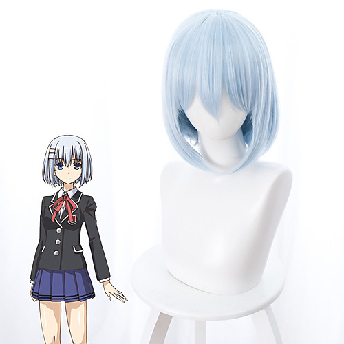 

Date A Live Cosplay Wigs Women's Bob Asymmetrical 14 inch Heat Resistant Fiber Curly Blue Adults' Anime Wig