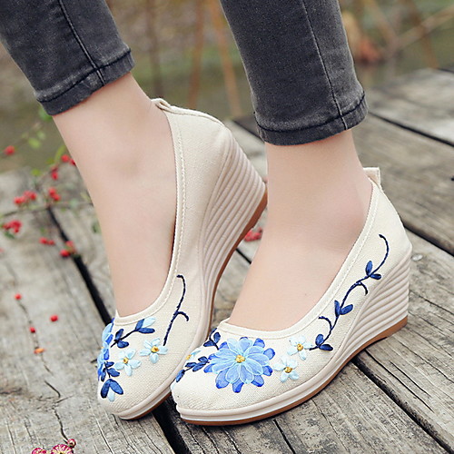 

Women's Loafers & Slip-Ons Spring & Summer Wedge Heel Round Toe Daily Canvas White / Red / Green