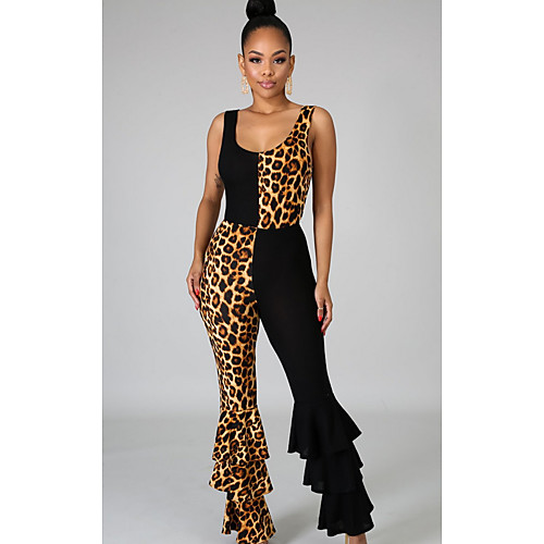 

Women's Black Jumpsuit Onesie, Geometric / Leopard S M L