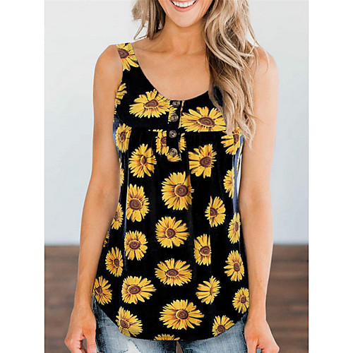 

Women's Floral Sun Flower Tank Top Daily Black / Blue / Purple / Army Green