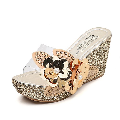 

Women's Sandals Wedge Sandals Summer Wedge Heel Open Toe Daily PU Black / Gold / Brown