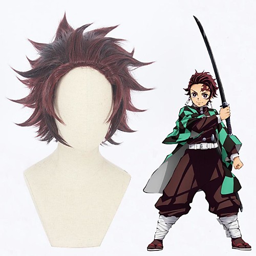 

Demon Slayer: Kimetsu no Yaiba Kamado Tanjirou Cosplay Wigs Men's Layered Haircut 8 inch Heat Resistant Fiber Curly Brown Teen Adults' Anime Wig