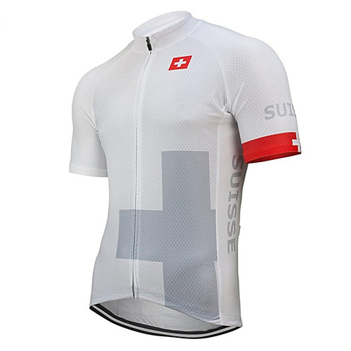 

21Grams Men's Short Sleeve Cycling Jersey Summer Polyester GrayWhite Switzerland Denmark National Flag Bike Jersey Top Mountain Bike MTB Road Bike Cycling UV Resistant Quick Dry Breathable Sports
