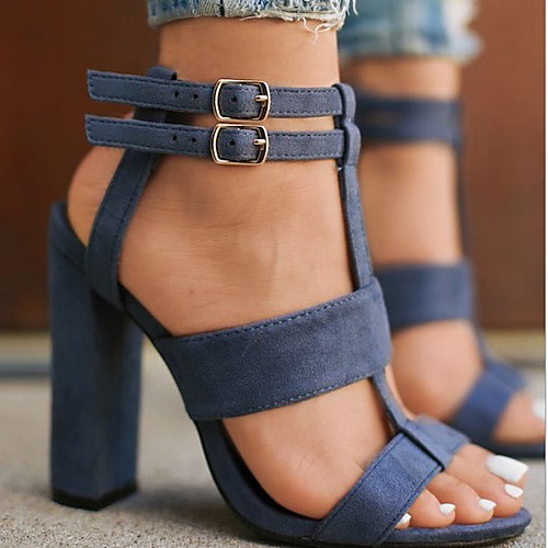 

Women's Sandals Summer Block Heel Round Toe Daily Suede Black / Blue / Beige