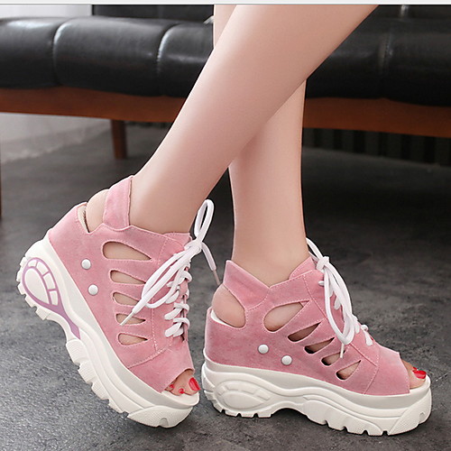 

Women's Sandals Wedge Sandals Summer Creepers Peep Toe Daily PU Black / Pink / Gray