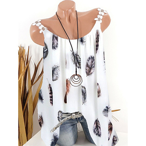 

Women's Tank Top Geometric Print V Neck Tops White Green