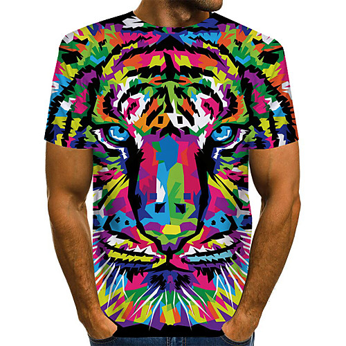 

Men's T shirt Graphic Optical Illusion Animal Print Short Sleeve Daily Tops Basic Exaggerated Round Neck Rainbow
