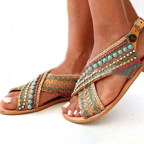 

Women's Sandals Flat Sandal Summer Flat Heel Open Toe Daily Elastic Fabric Brown