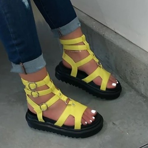 

Women's Sandals Flat Sandal Summer Flat Heel Open Toe Roman Shoes Daily PU Black / Yellow / Pink