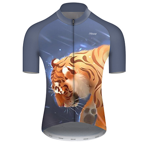 

21Grams Men's Short Sleeve Cycling Jersey Summer Nylon Polyester BlueYellow Galaxy Tiger Animal Bike Jersey Top Mountain Bike MTB Road Bike Cycling Ultraviolet Resistant Quick Dry Breathable Sports