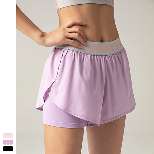 

INFLACHI Women's Running Shorts Bottoms 2 in 1 Liner Gym Workout Running Jogging Trail Training Quick Dry Lightweight Breathable Sport Black Purple Blushing Pink / Micro-elastic