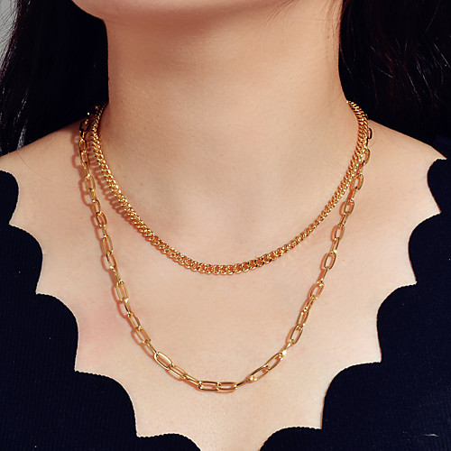 

Women's Necklace Vertical / Gold bar Statement Basic Punk European Chrome Gold 53 cm Necklace Jewelry 2pcs For Party Evening Formal Engagement Prom Beach