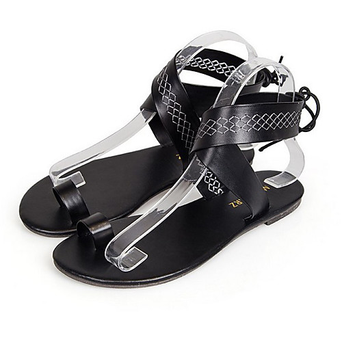 

Women's Sandals Summer Flat Heel Open Toe Daily PU White / Black / Brown