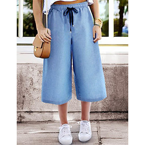 

Women's Street chic Plus Size Loose Chinos Pants - Solid Colored Cotton Blue Light Blue S / M / L