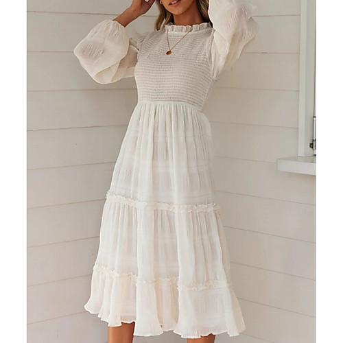 

Women's Sheath Dress - Long Sleeve Solid Color Summer Elegant 2020 White S M L XL