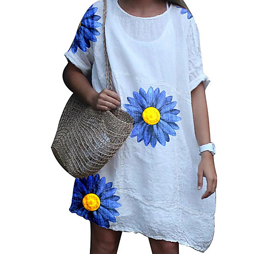 

Women's Sheath Dress Daisy Short Mini Dress - Short Sleeves Floral Summer Elegant 2020 White Green S M L XL