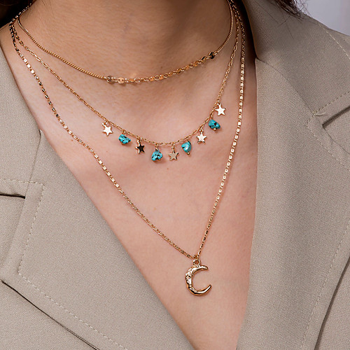 

Women's Pendant Necklace Necklace Layered Necklace Stacking Stackable Moon Star Simple Classic Elegant Fashion Chrome Stone Gold 48 cm Necklace Jewelry 1pc For Party Evening Street Birthday Party