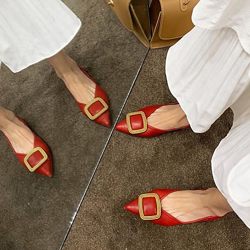 

Women's Flats Summer Flat Heel Pointed Toe Daily PU Black / Red / Beige