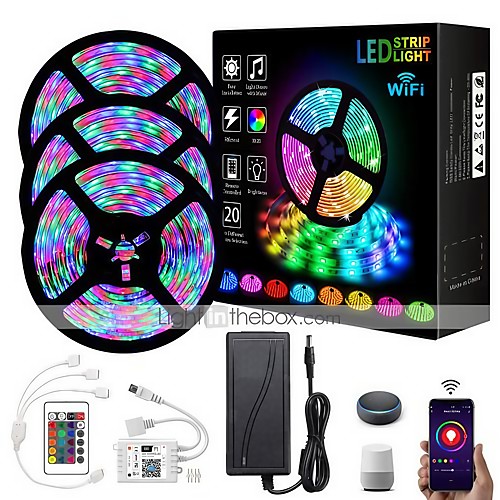 

Intelligent Dimming App Control Flexible Led Strip Lights 15M (3x5M) 2835 RGB SMD IR 24 Key Controller with 12V 3A Adapter Kit