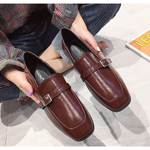 

Women's Loafers & Slip-Ons Spring & Summer Flat Heel Round Toe Daily PU Black / Brown