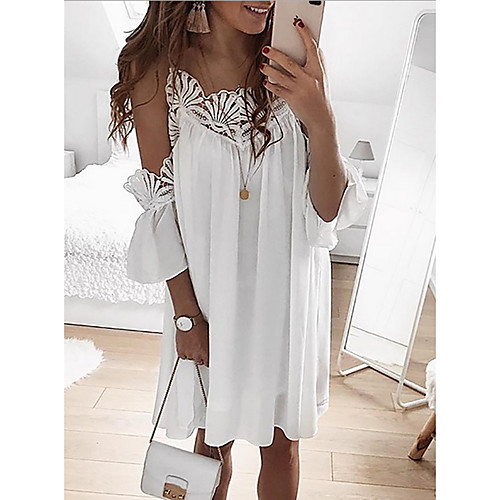 

Women's Mini Shirt Dress - Short Sleeves Solid Color Summer Strap Sexy 2020 White Black Blushing Pink Light Blue S M L XL