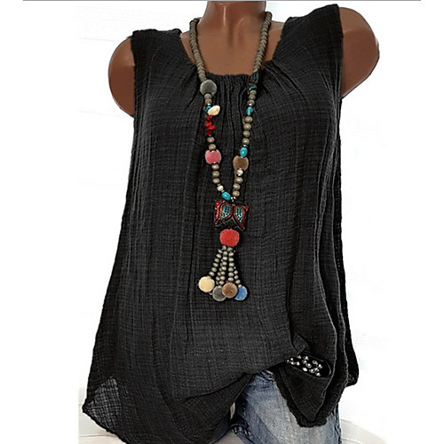 

Women's Blouse Tank Top Shirt Plain Solid Colored Round Neck Tops Blue Purple Blushing Pink