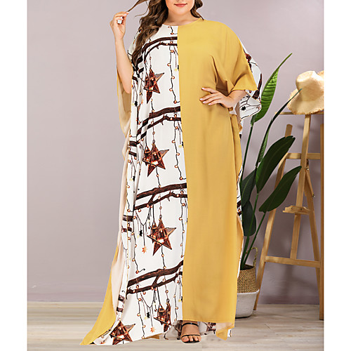 

Women's Shift Dress Maxi long Dress Yellow Half Sleeve Geometric Summer Round Neck Elegant Casual Going out Batwing Sleeve Loose 2021 One-Size / Plus Size