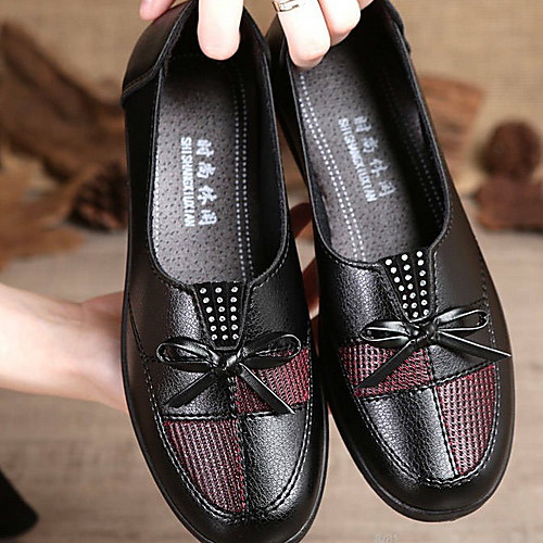 

Women's Loafers & Slip-Ons Summer Flat Heel Round Toe Daily PU Black / Burgundy