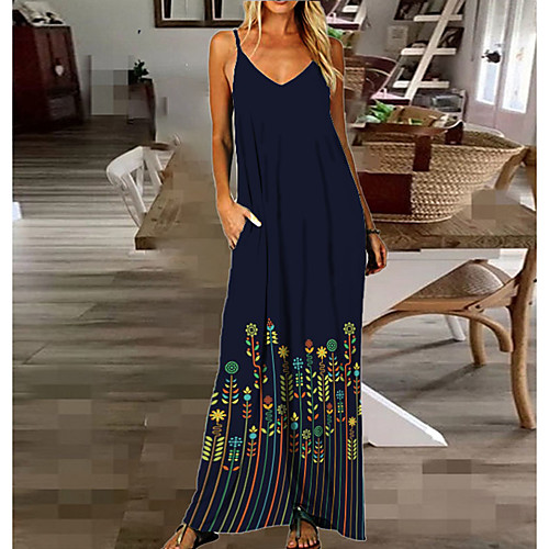 

Women's Shift Dress - Sleeveless Print Summer Elegant Daily 2020 Navy Blue M L XL XXL XXXL