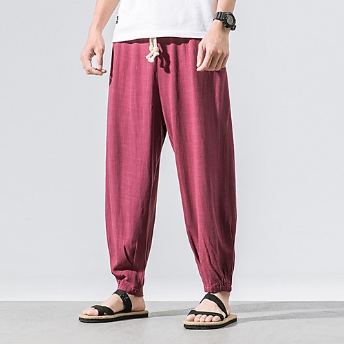 

Men's Sporty Chinoiserie Loose Chinos Pants - Solid Colored Drawstring Comfort Cotton Wine Black Navy Blue US32 / UK32 / EU40 / US34 / UK34 / EU42 / US38 / UK38 / EU46