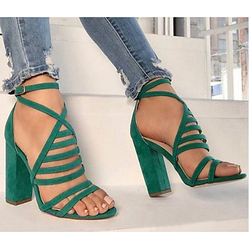 

Women's Sandals Summer Chunky Heel Open Toe Daily PU Black / Green