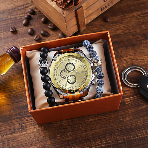 

Men's Dress Watch Quartz Stainless Steel Silver / Gold Chronograph New Design Casual Watch Analog Classic Fashion - Gold Blue Silver