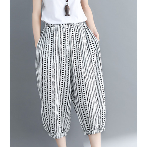 

Women's Basic Slim Chinos Pants - Striped White Navy Blue L / XL