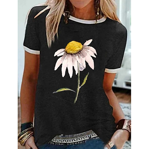 

Women's Floral T-shirt Daily Black / Gray