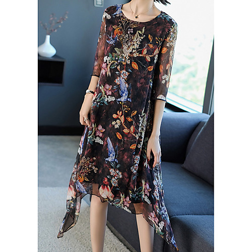 

Women's Sheath Dress - Short Sleeves Floral Summer Elegant Slim 2020 Black Green S M L XL XXL